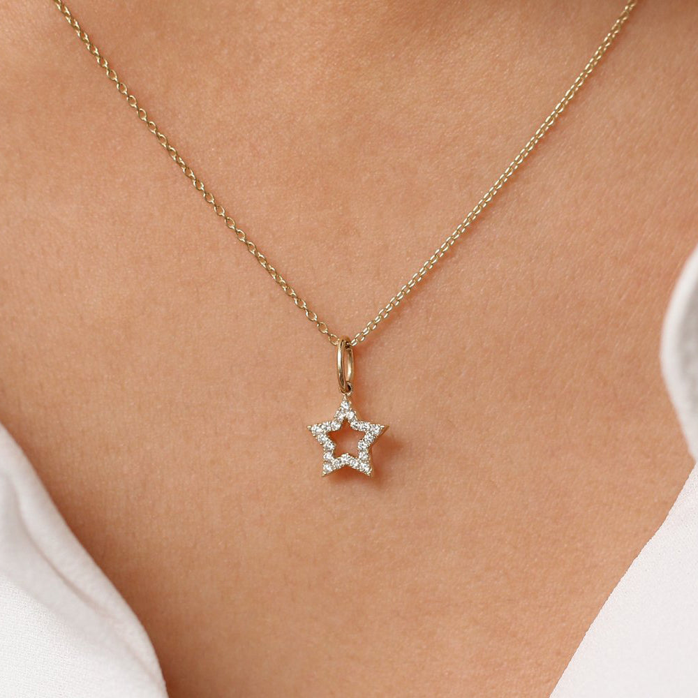 OBFJ1941 - Super Star Diamond Layering Necklace necklace in selectable metal and diamond options - Roselle Jewelry view 2