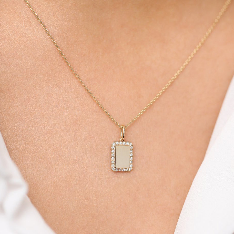 OBFJ1994 - 14K Gold Diamond Tag Initial Necklace 3