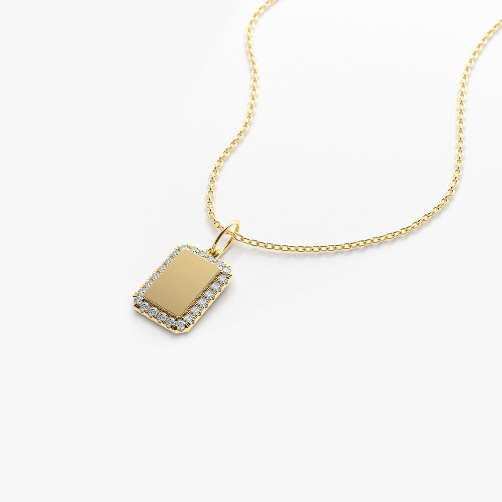 OBFJ1994 - 14K Gold Diamond Tag Initial Necklace 9