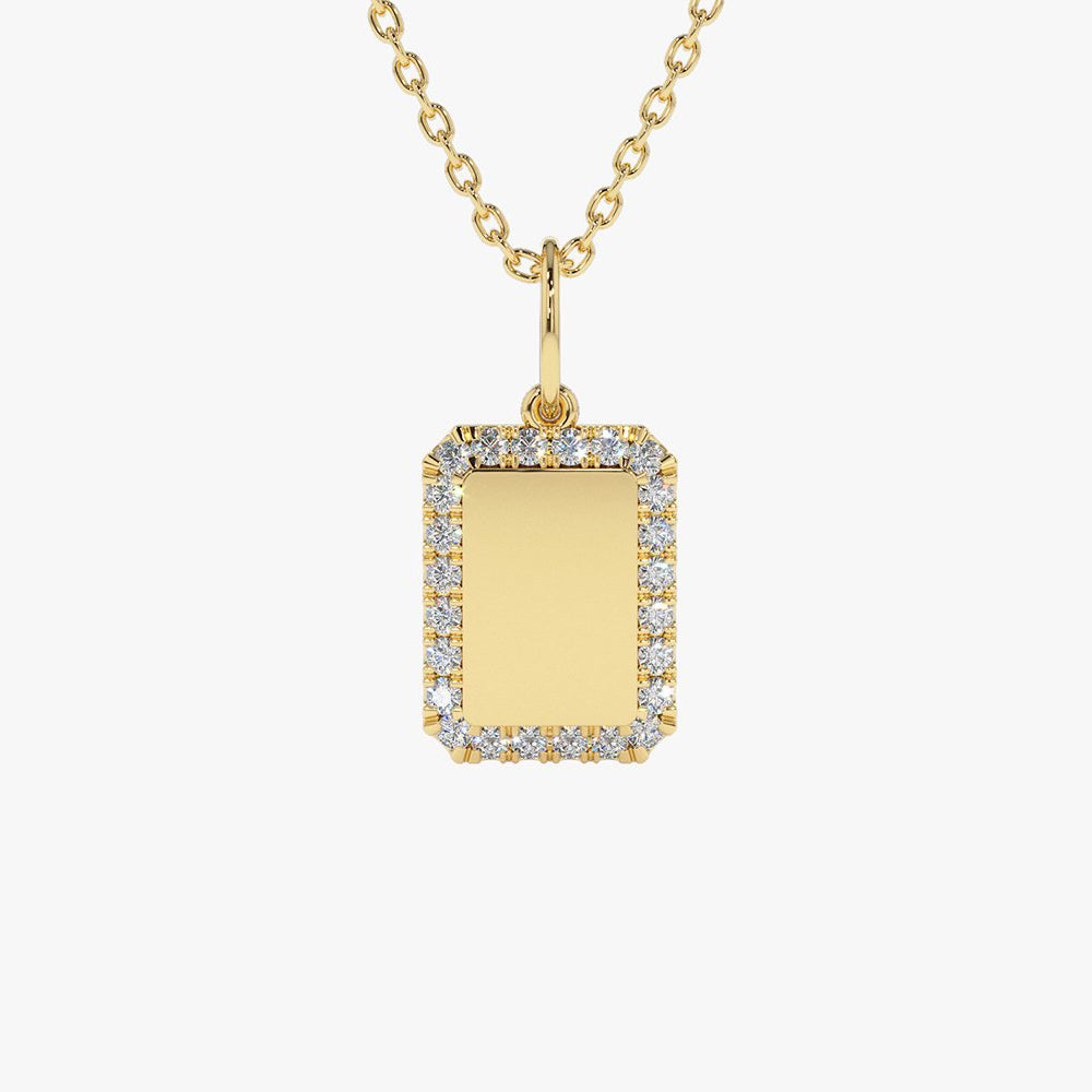 OBFJ1994 - 14K Gold Diamond Tag Initial Necklace 1