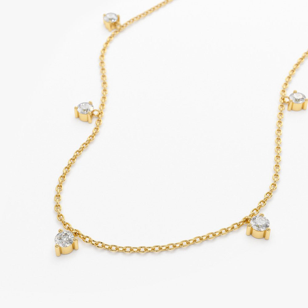 OBFJ1930 - Dangling Diamond Solitaire Necklace necklace in selectable metal and diamond options - Roselle Jewelry view 7