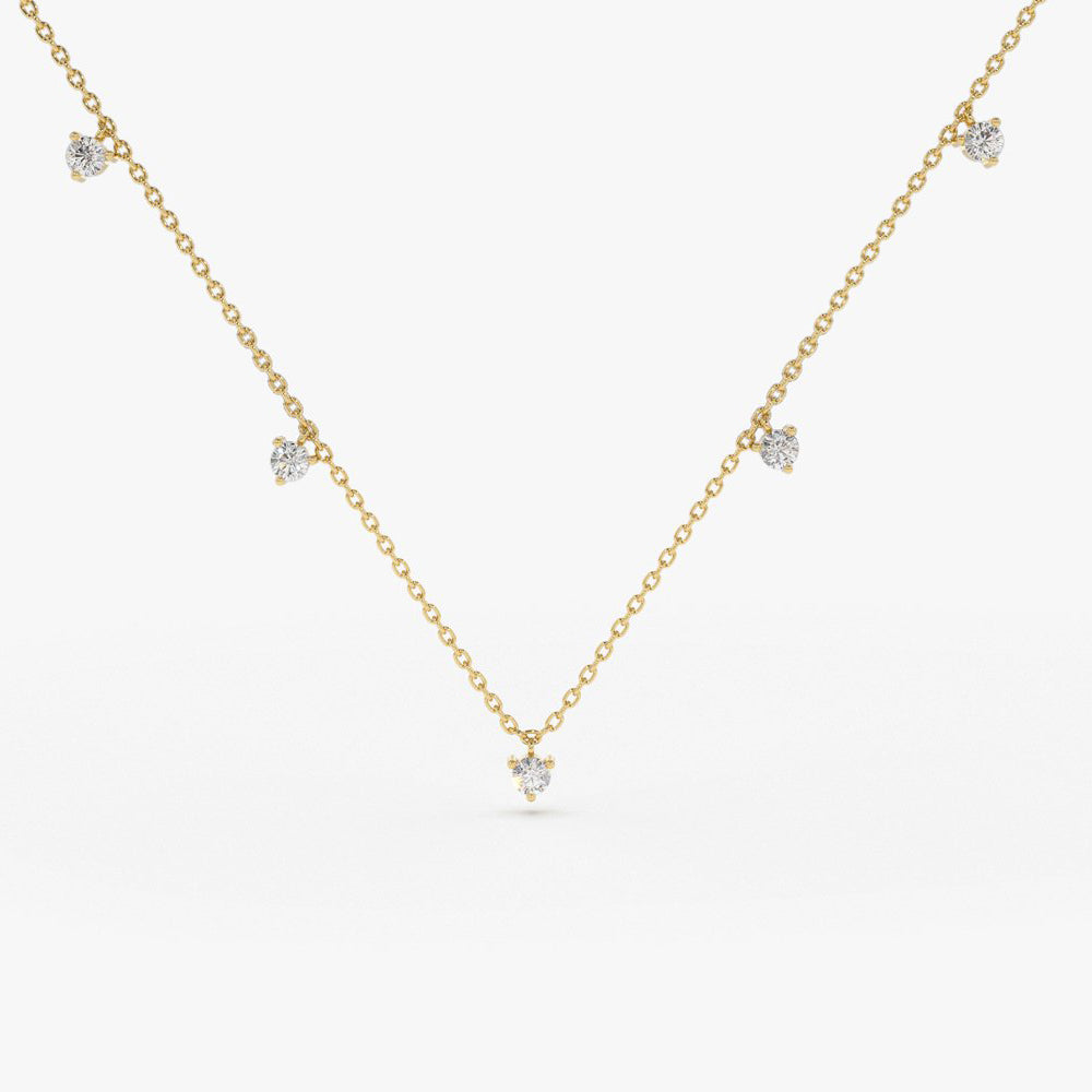 OBFJ1930 - Dangling Diamond Solitaire Necklace necklace in selectable metal and diamond options - Roselle Jewelry view 1
