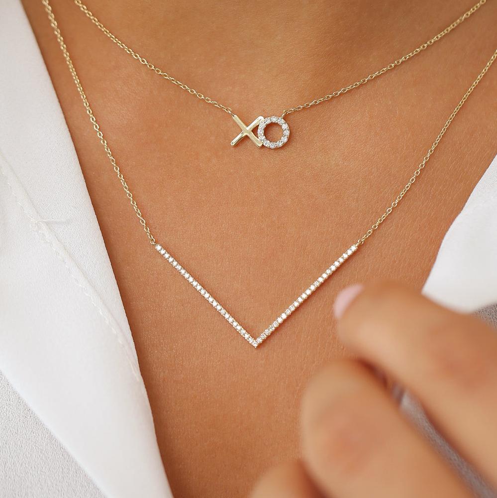 OBFJ1965 - V Shaped Diamond Chevron Necklace necklace in selectable metal and diamond options - Roselle Jewelry view 2