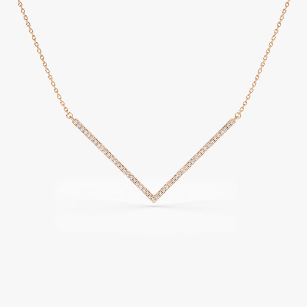 OBFJ1965 - V Shaped Diamond Chevron Necklace necklace in selectable metal and diamond options - Roselle Jewelry view 4