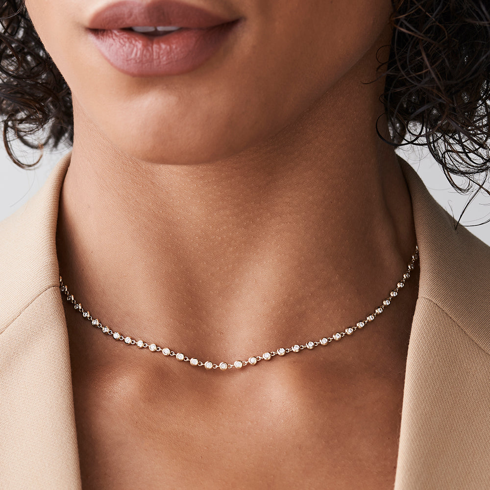 OBFJ2014 - Bezel Setting Diamond Tennis Necklace necklace in selectable metal and diamond options - Roselle Jewelry view 2