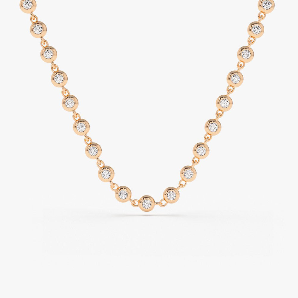OBFJ2014 - Bezel Setting Diamond Tennis Necklace necklace in selectable metal and diamond options - Roselle Jewelry view 7