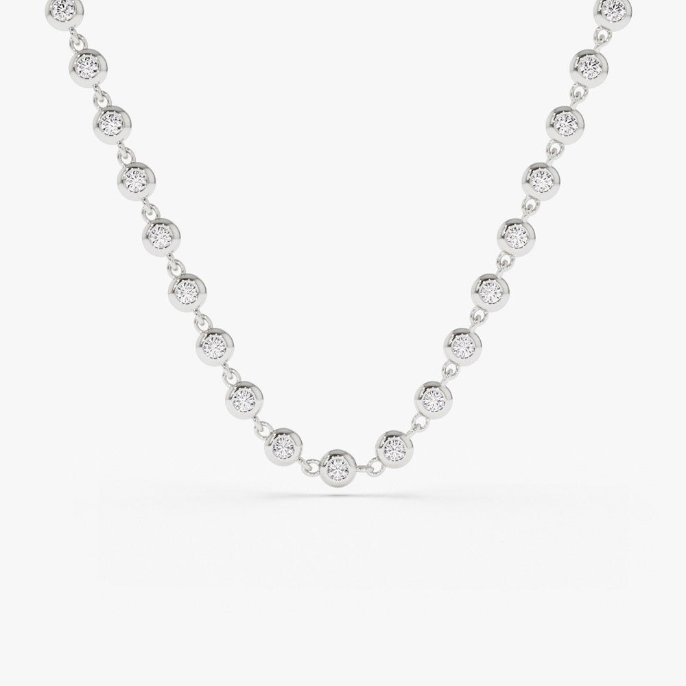 OBFJ2014 - Bezel Setting Diamond Tennis Necklace necklace in selectable metal and diamond options - Roselle Jewelry view 8