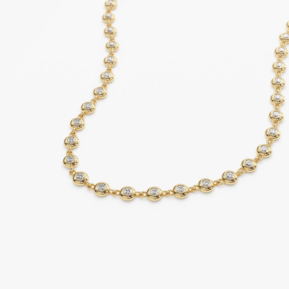 OBFJ2014 - Bezel Setting Diamond Tennis Necklace necklace in selectable metal and diamond options - Roselle Jewelry view 9