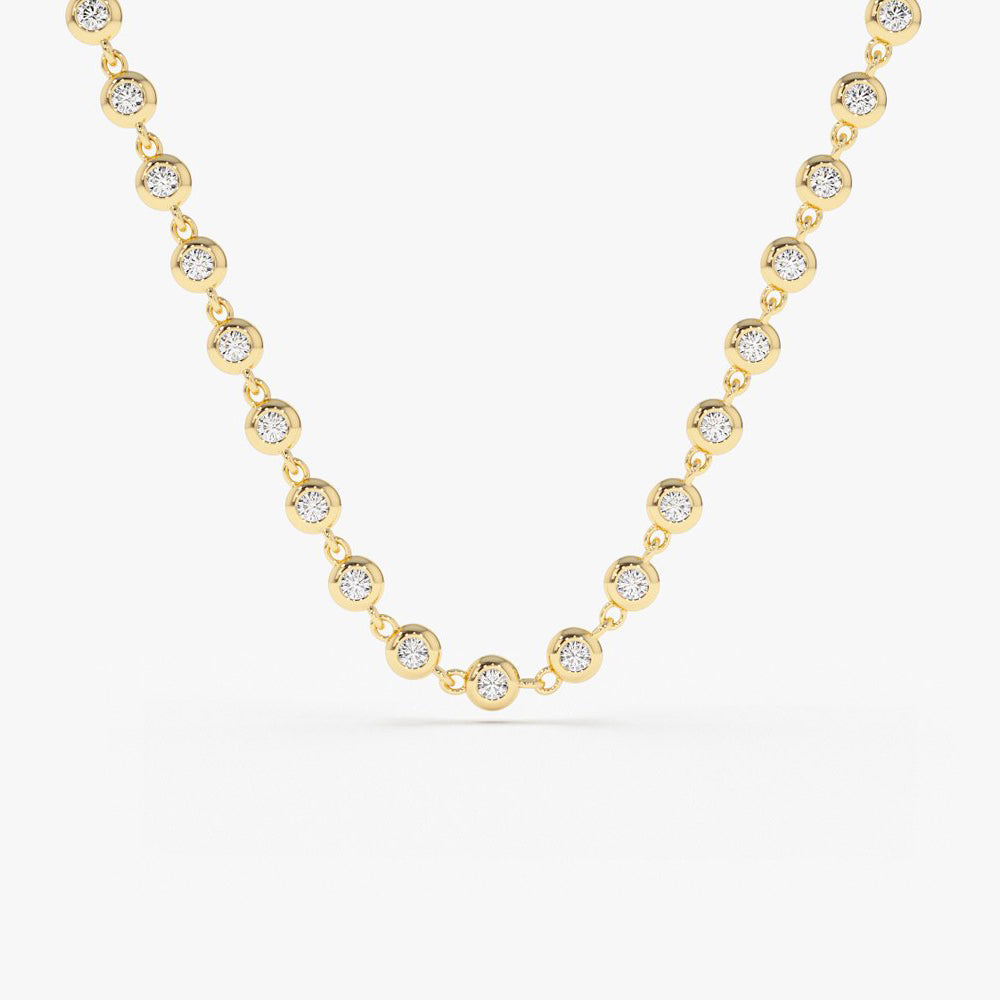OBFJ2014 - Bezel Setting Diamond Tennis Necklace necklace in selectable metal and diamond options - Roselle Jewelry view 1