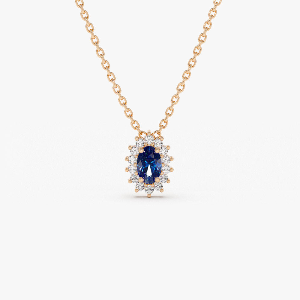 OBFJ1373 - 14k Sapphire Necklace with Halo Diamonds Necklace 8