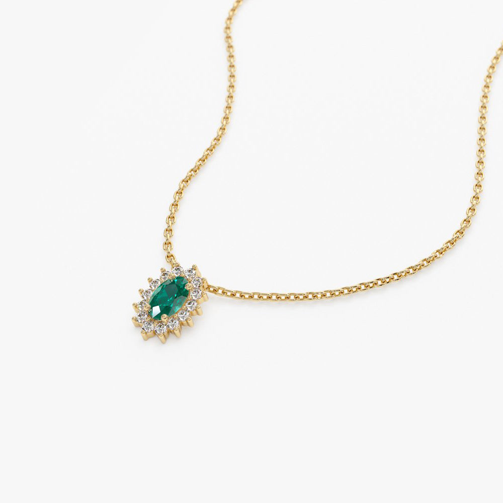 OBFJ2052 - Emerald Necklace with Halo Diamonds necklace in selectable metal and diamond options - Roselle Jewelry view 6
