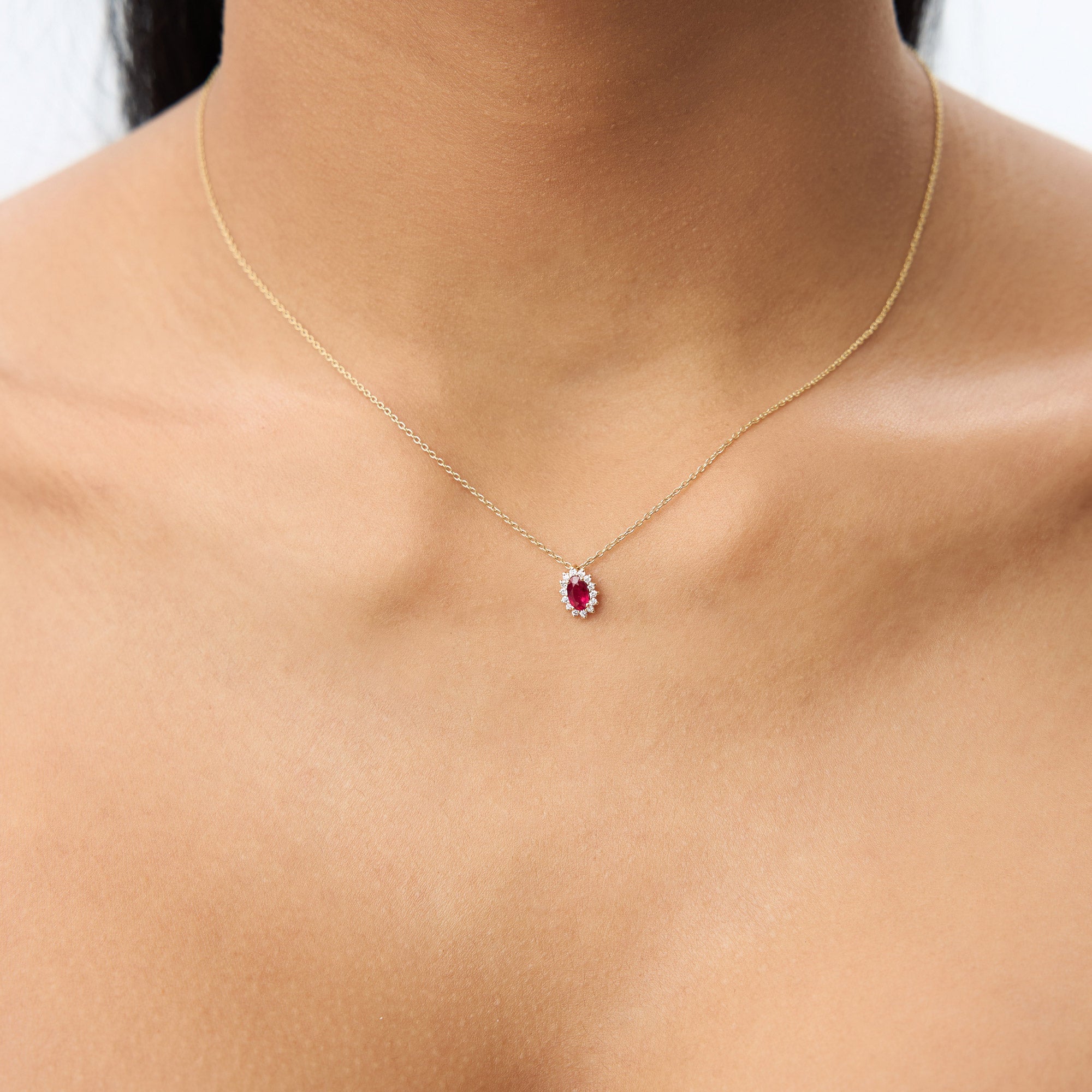 OBFJ1374 - 14k Ruby Necklace with Halo Diamonds 5