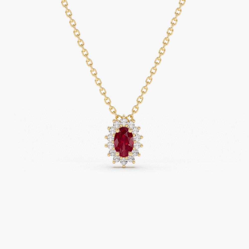 OBFJ1374 - 14k Ruby Necklace with Halo Diamonds 1