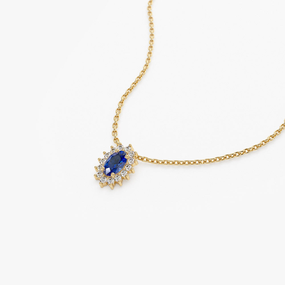OBFJ1373 - 14k Sapphire Necklace with Halo Diamonds Necklace 9