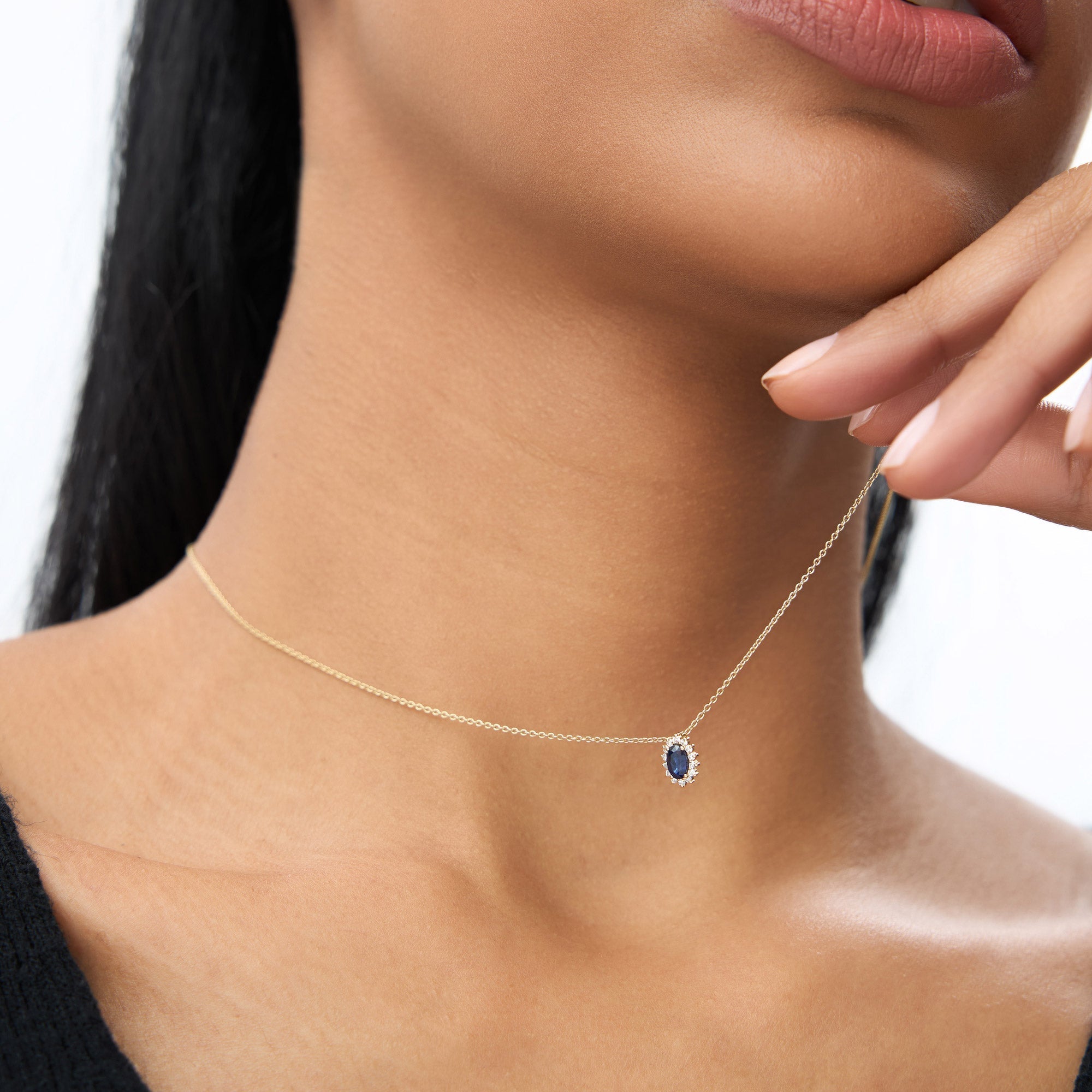 OBFJ0226 - 14k Rose Sapphire Necklace with Halo Diamonds Necklace 2