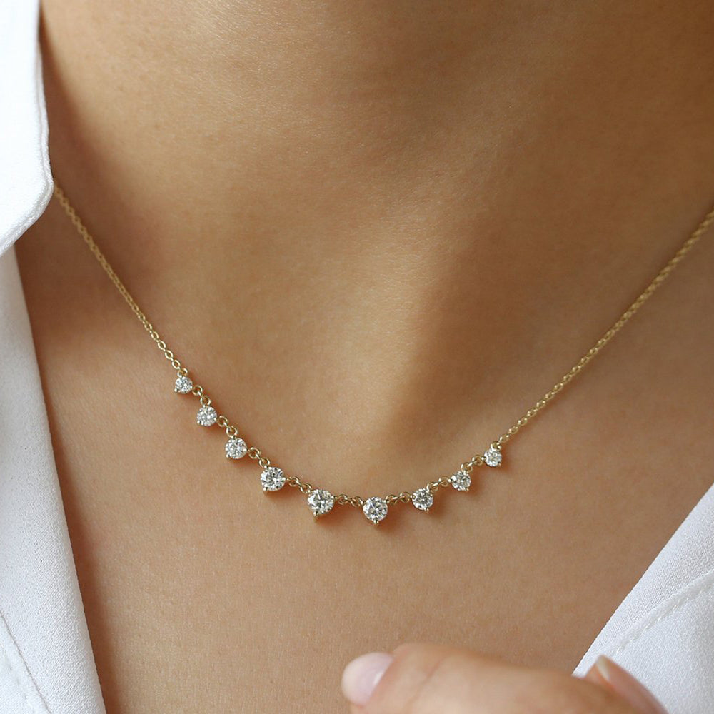 OBFJ2028 - 1.05 ctw Solitaire Diamond Graduating Necklace necklace in selectable metal and diamond options - Roselle Jewelry view 2
