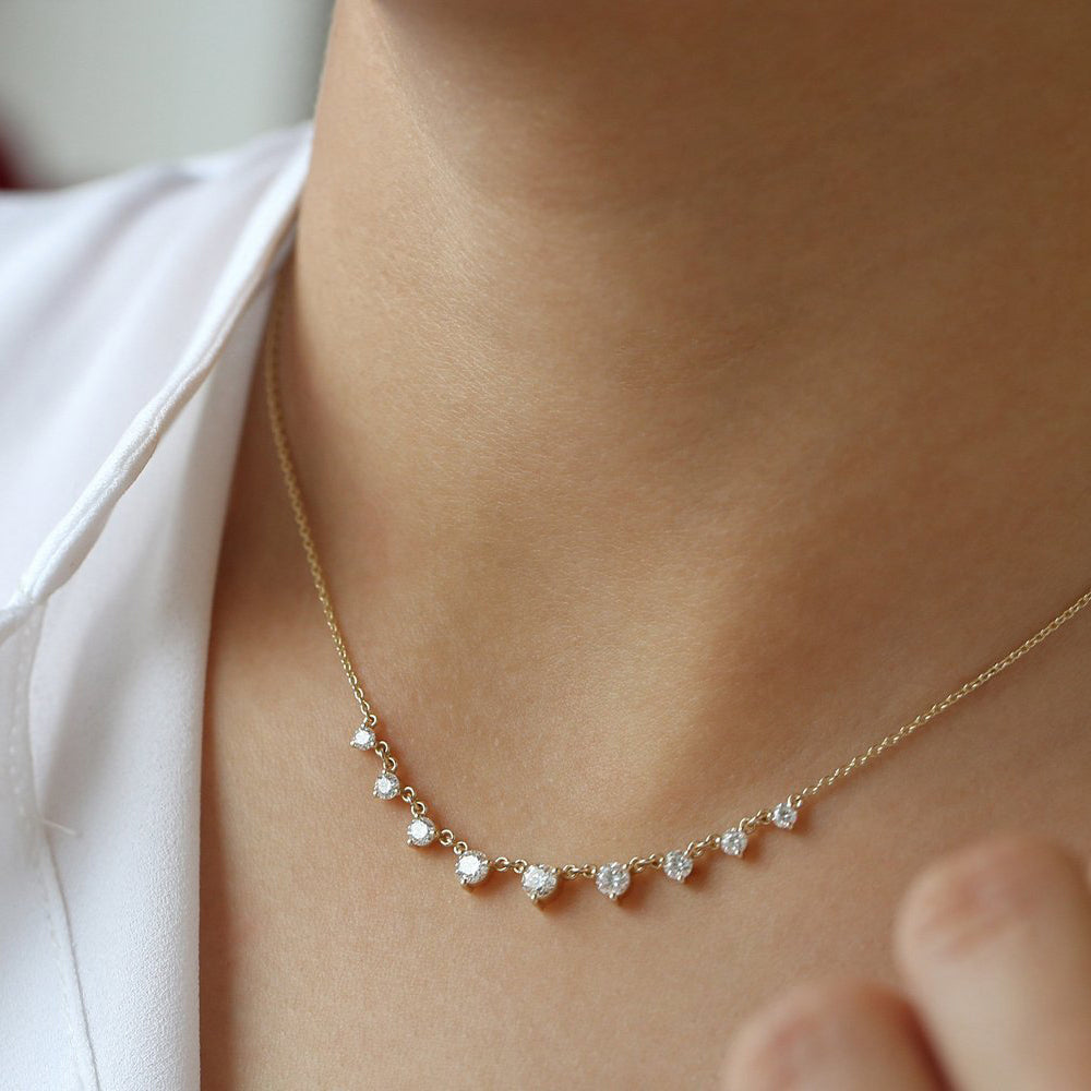 OBFJ2028 - 1.05 ctw Solitaire Diamond Graduating Necklace necklace in selectable metal and diamond options - Roselle Jewelry view 3