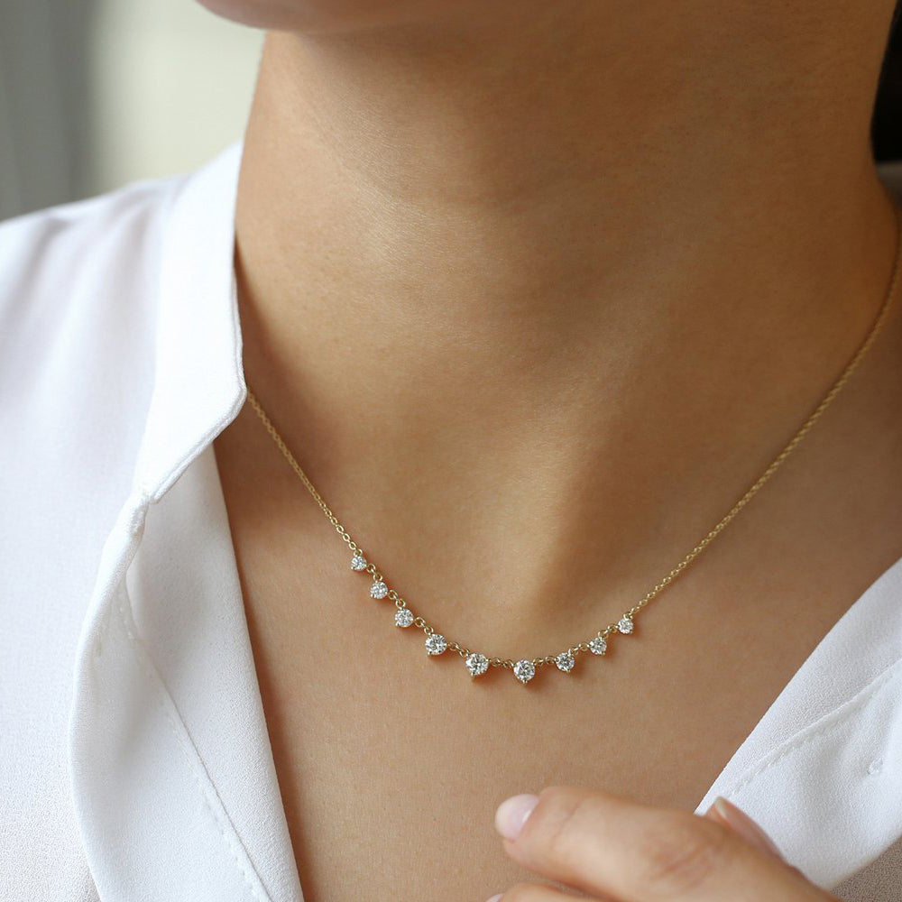 OBFJ2028 - 1.05 ctw Solitaire Diamond Graduating Necklace necklace in selectable metal and diamond options - Roselle Jewelry view 4