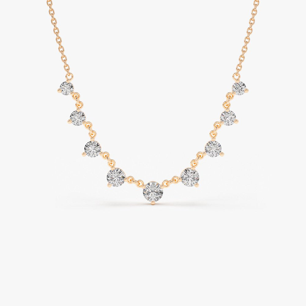 OBFJ2028 - 1.05 ctw Solitaire Diamond Graduating Necklace necklace in selectable metal and diamond options - Roselle Jewelry view 5