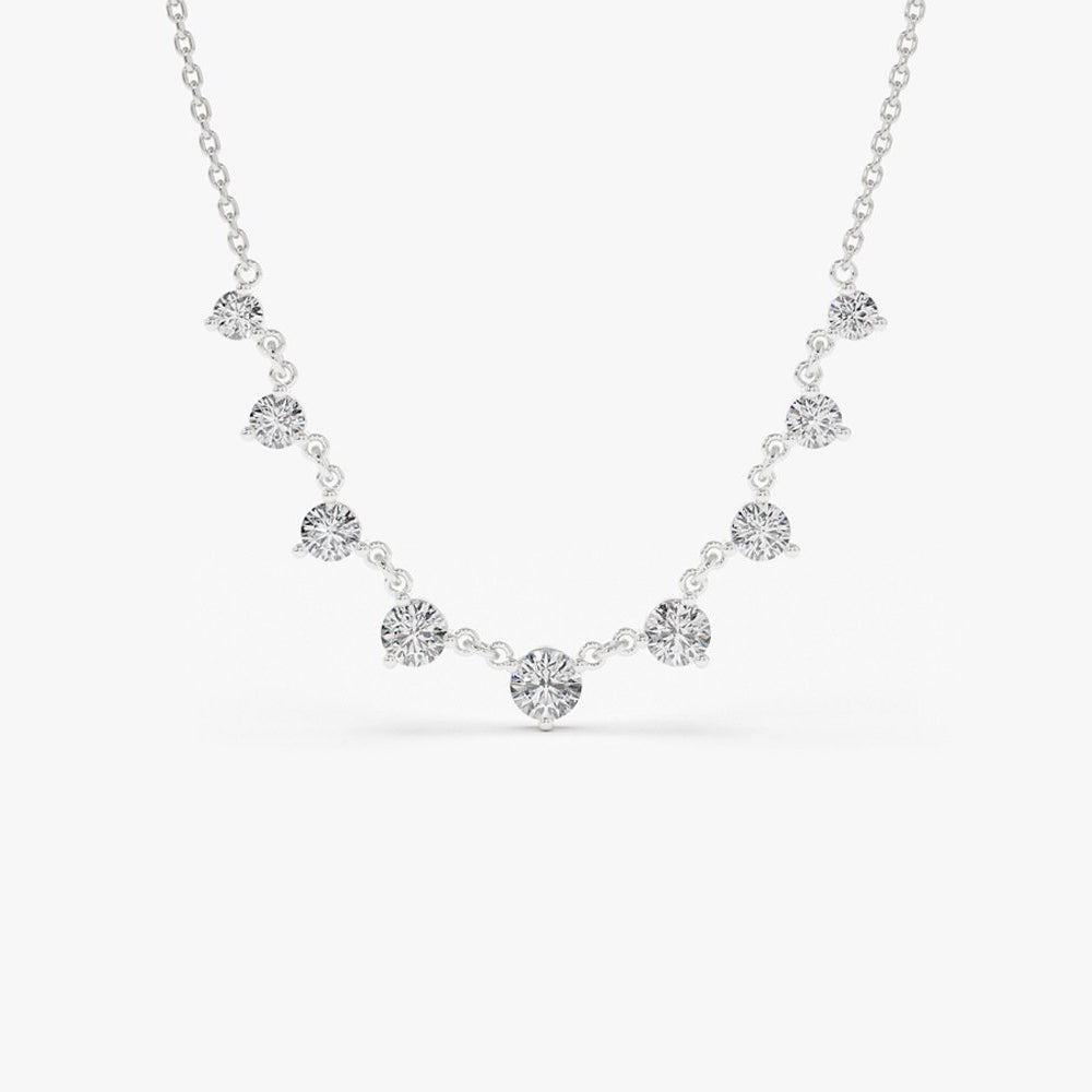 OBFJ2028 - 1.05 ctw Solitaire Diamond Graduating Necklace necklace in selectable metal and diamond options - Roselle Jewelry view 6