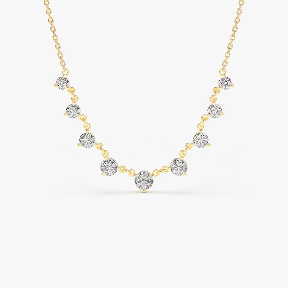 OBFJ2028 - 1.05 ctw Solitaire Diamond Graduating Necklace necklace in selectable metal and diamond options - Roselle Jewelry view 1