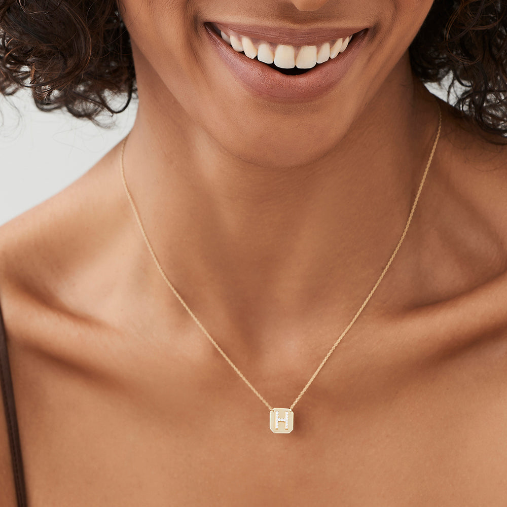 OBFJ2077 - Solid Gold Diamond Letter Necklace necklace in selectable metal and diamond options - Roselle Jewelry view 6