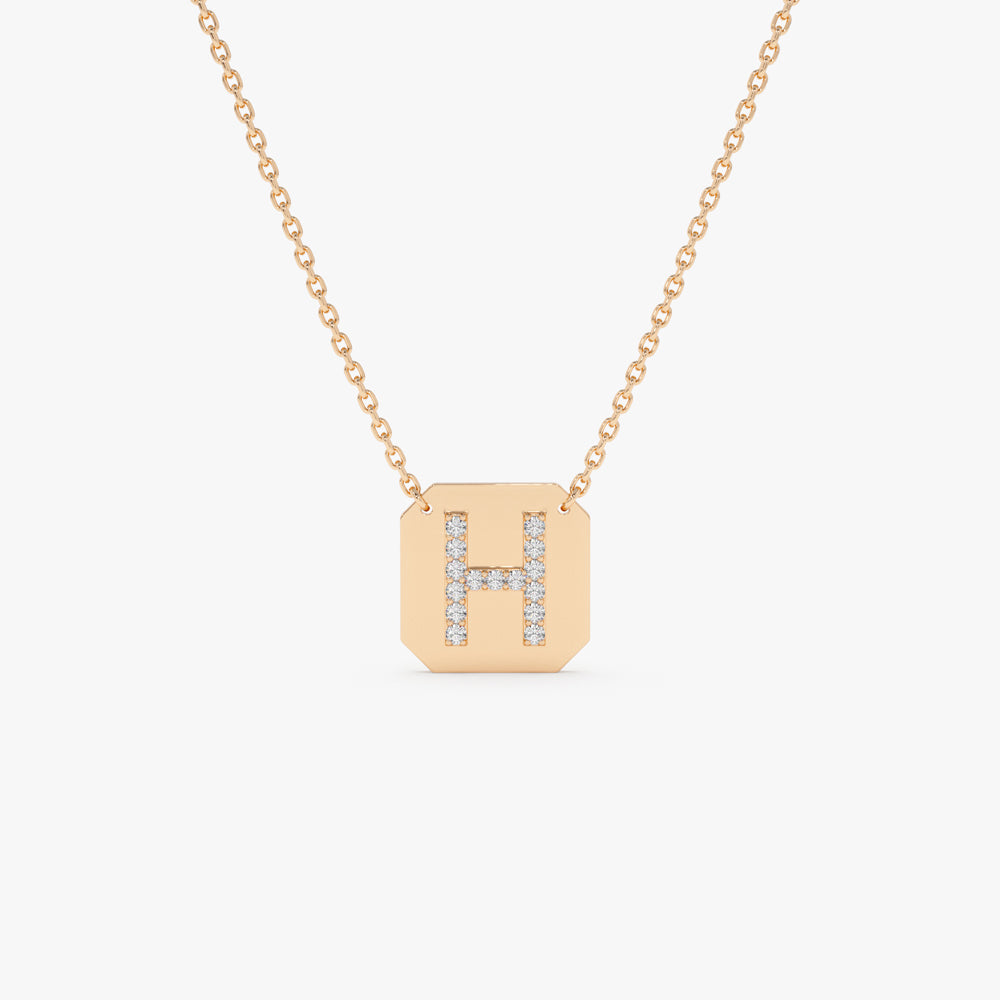 OBFJ2077 - Solid Gold Diamond Letter Necklace necklace in selectable metal and diamond options - Roselle Jewelry view 7