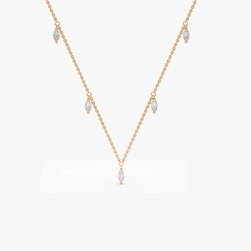 OBFJ2091 - Marquise Diamond Dangling Necklace necklace in selectable metal and diamond options - Roselle Jewelry view 6