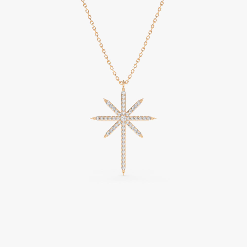 OBFJ2087 - Solid Gold Celestial North Star Diamond Necklace necklace in selectable metal and diamond options - Roselle Jewelry view 7