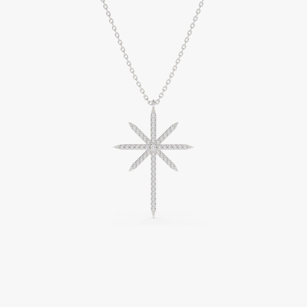 OBFJ2087 - Solid Gold Celestial North Star Diamond Necklace necklace in selectable metal and diamond options - Roselle Jewelry view 8