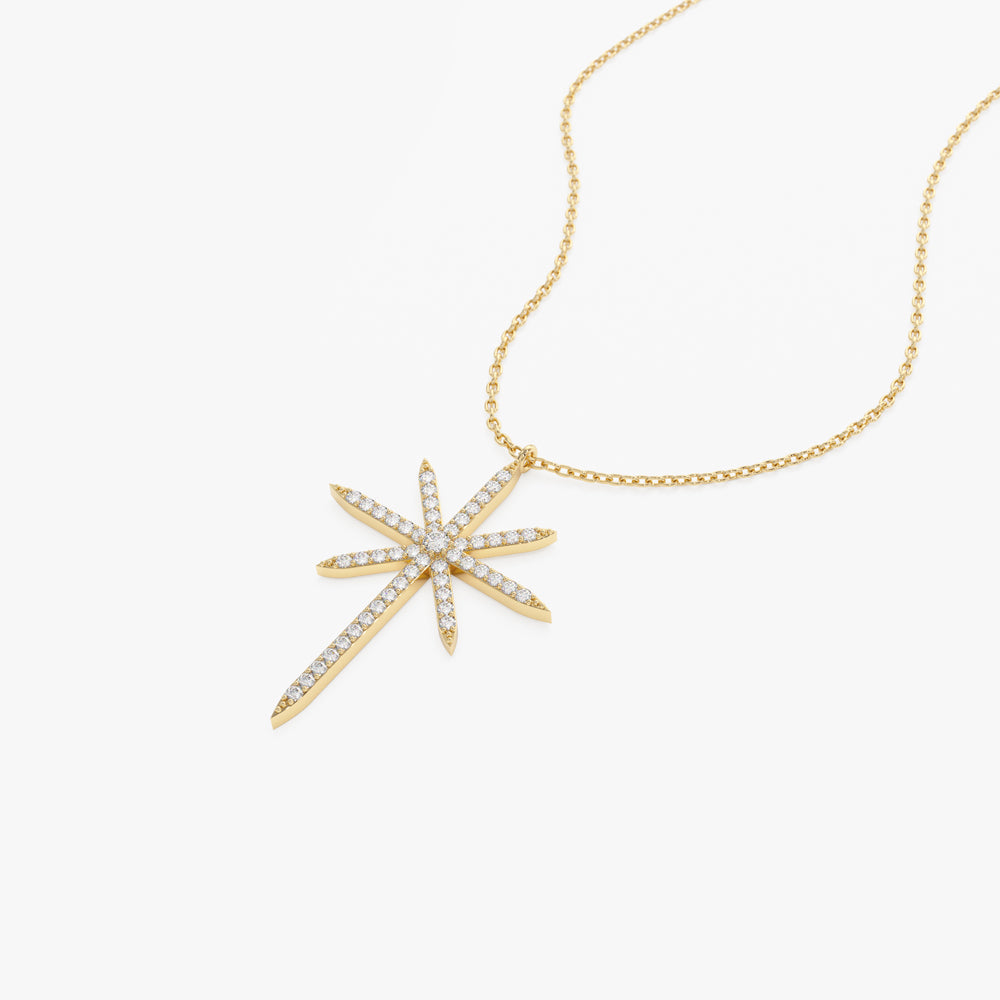 OBFJ2087 - Solid Gold Celestial North Star Diamond Necklace necklace in selectable metal and diamond options - Roselle Jewelry view 9