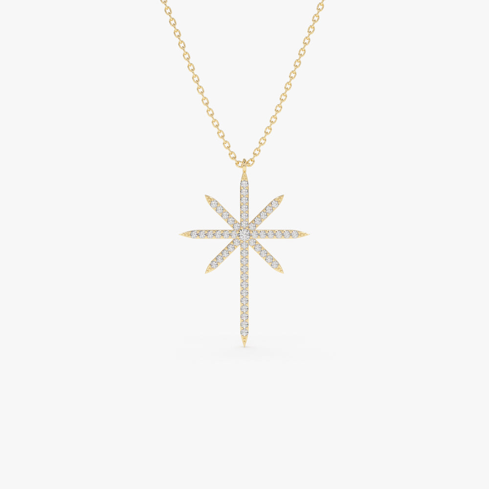 OBFJ2087 - Solid Gold Celestial North Star Diamond Necklace necklace in selectable metal and diamond options - Roselle Jewelry view 1