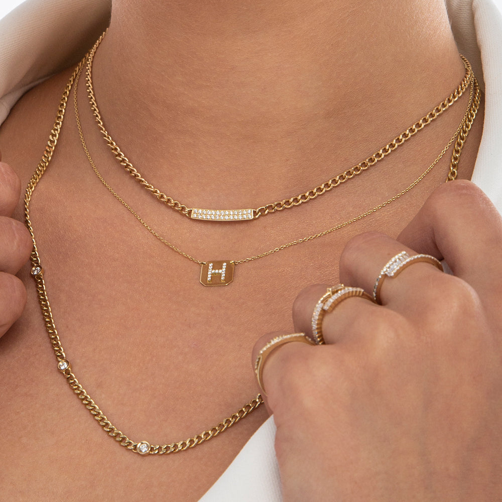 OBFJ2092 - 14k Gold 3MM Curb Link Diamond Pave Necklace 4