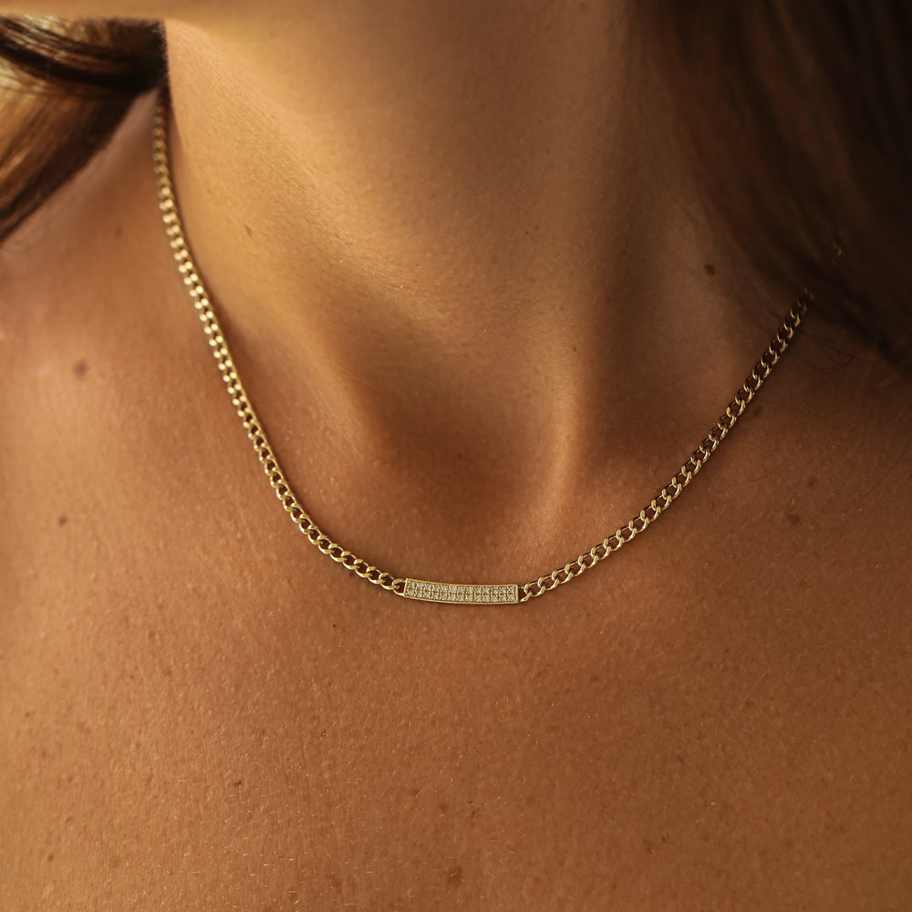 OBFJ2092 - 14k Gold 3MM Curb Link Diamond Pave Necklace 3