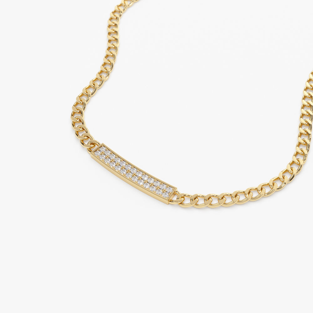 OBFJ2092 - 14k Gold 3MM Curb Link Diamond Pave Necklace 5