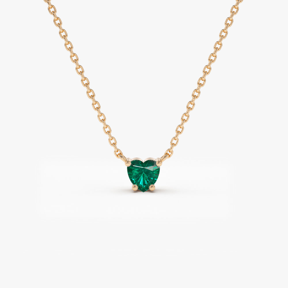 OBFJ2184 - Heart-Shape Emerald Necklace necklace in selectable metal and diamond options - Roselle Jewelry view 5