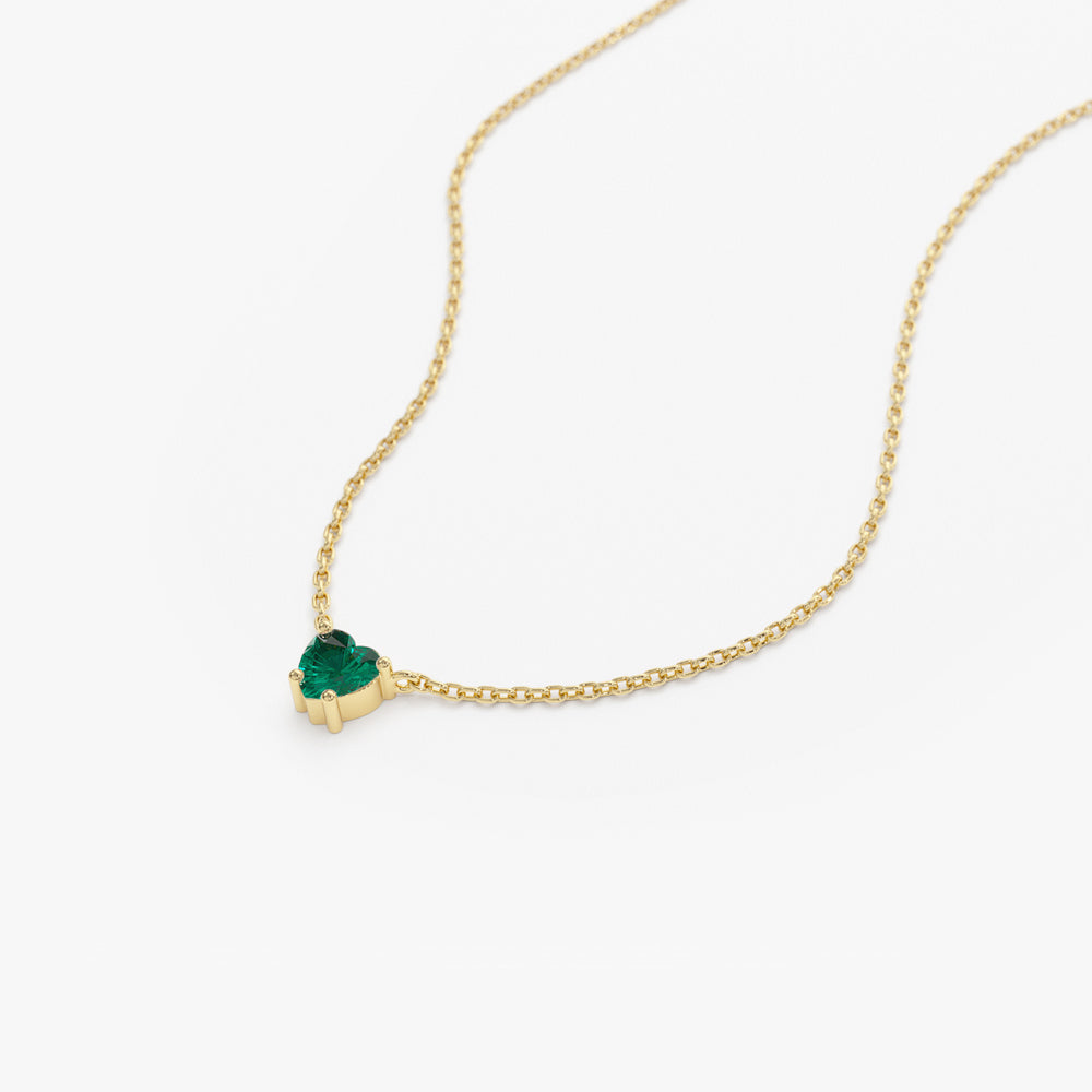OBFJ2184 - Heart-Shape Emerald Necklace necklace in selectable metal and diamond options - Roselle Jewelry view 7