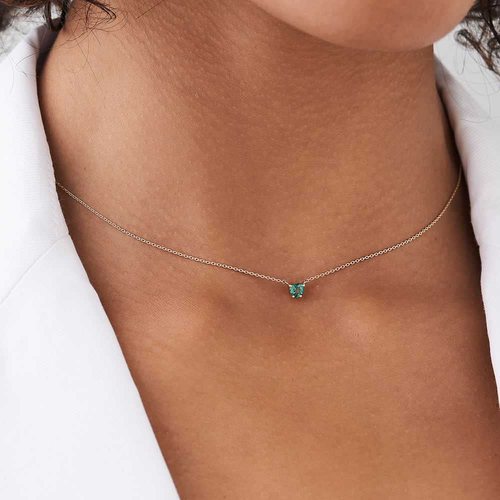 OBFJ2184 - Heart-Shape Emerald Necklace necklace in selectable metal and diamond options - Roselle Jewelry view 3