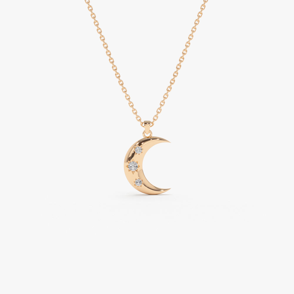 OBFJ0114 - 14k Rose Star Setting Crescent Diamond Necklace 1
