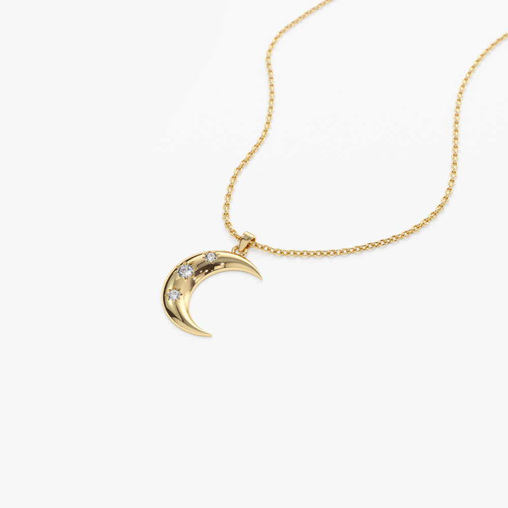 OBFJ2159 - Star Setting Crescent Diamond Necklace necklace in selectable metal and diamond options - Roselle Jewelry view 7
