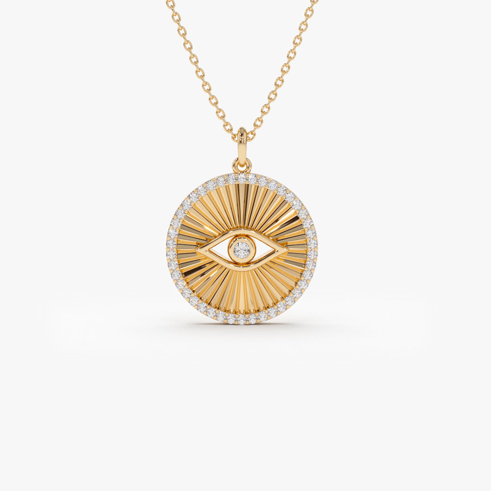 OBFJ2188 - Evil Eye Diamond Medallion Necklace necklace in selectable metal and diamond options - Roselle Jewelry view 7