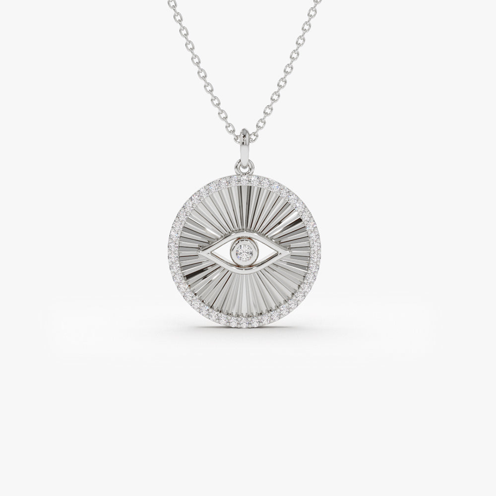 OBFJ2188 - Evil Eye Diamond Medallion Necklace necklace in selectable metal and diamond options - Roselle Jewelry view 8
