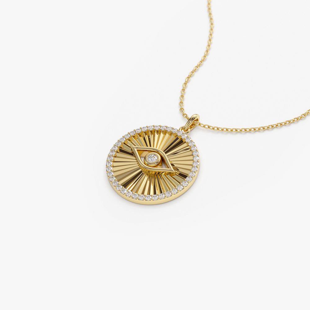 OBFJ2188 - Evil Eye Diamond Medallion Necklace necklace in selectable metal and diamond options - Roselle Jewelry view 9
