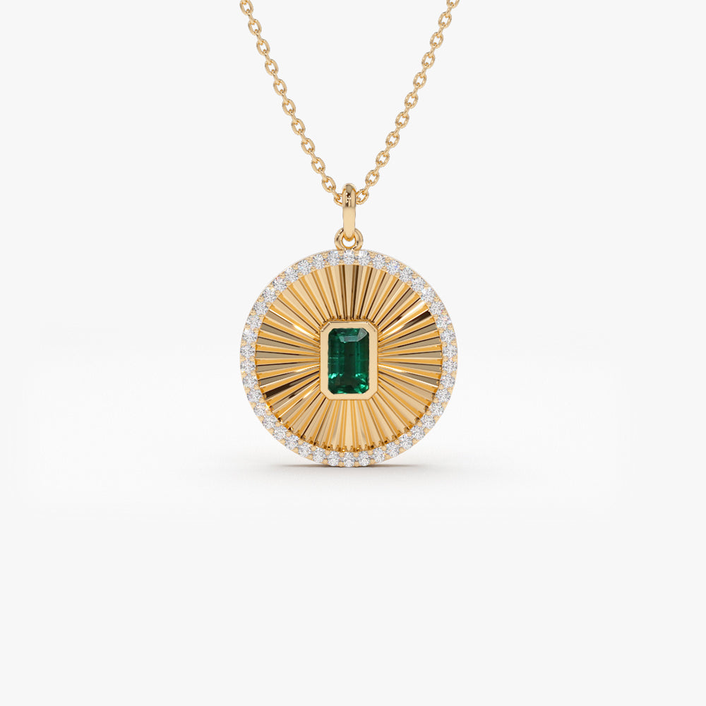 OBFJ2187 - Emerald and Diamond Medallion Necklace necklace in selectable metal and diamond options - Roselle Jewelry view 6