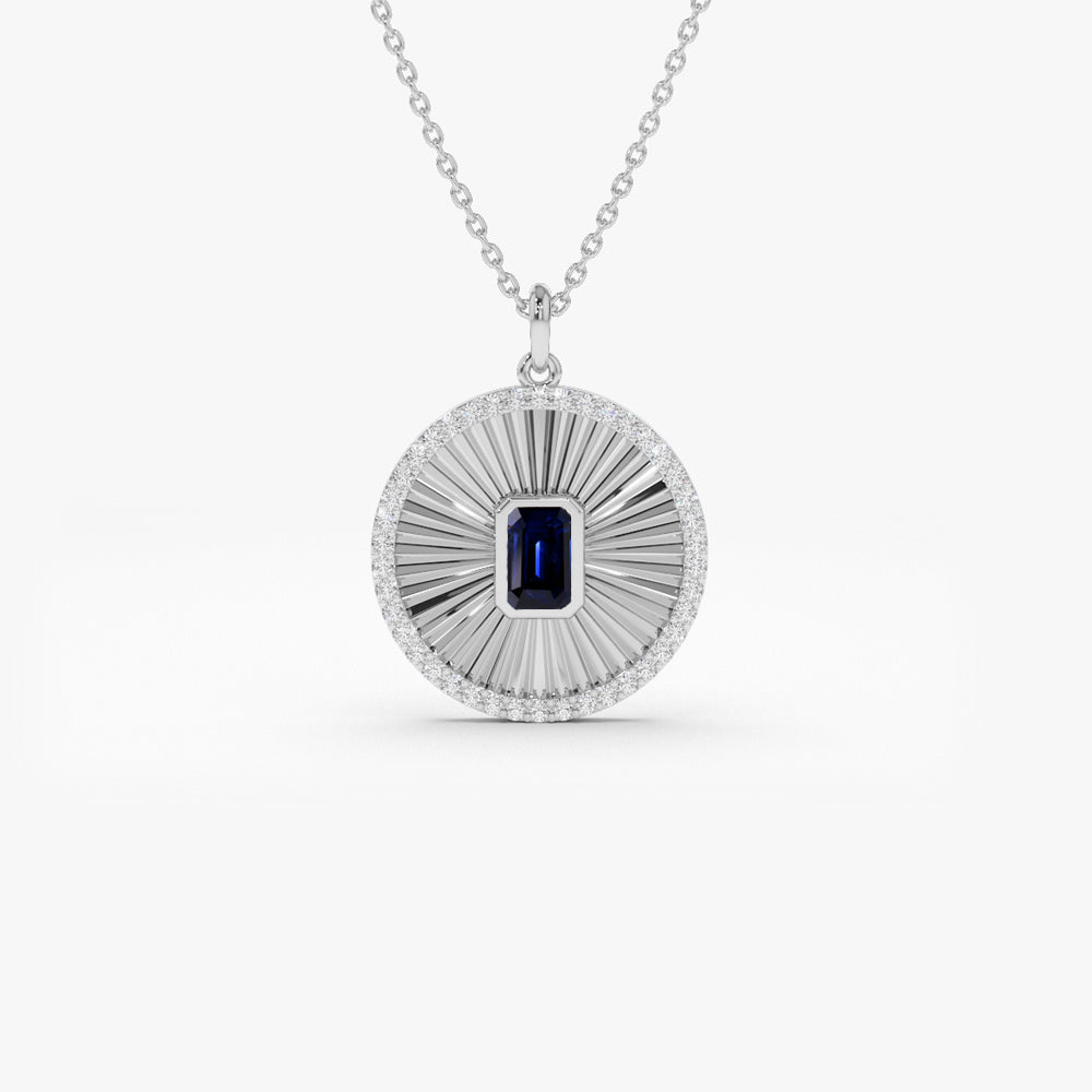 OBFJ0953 - 14K Sapphire and Diamond Medallion Necklace 3