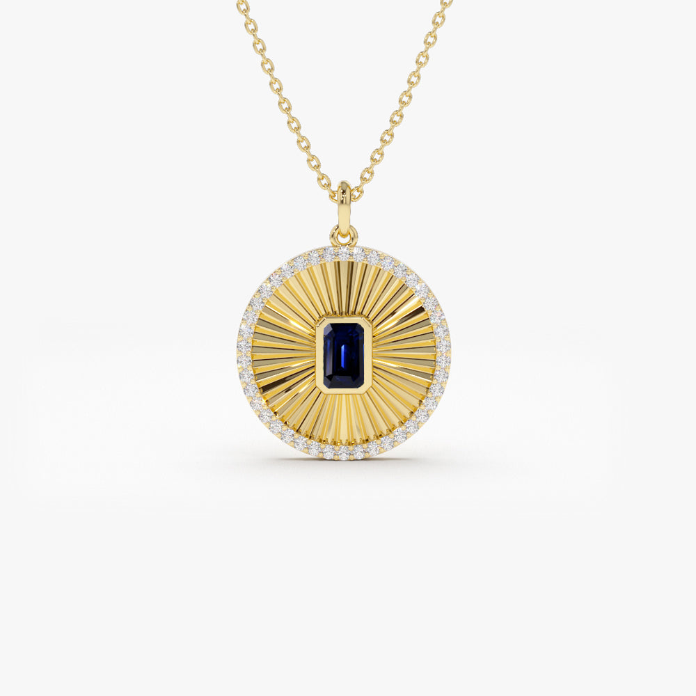 OBFJ0953 - 14K Sapphire and Diamond Medallion Necklace 1