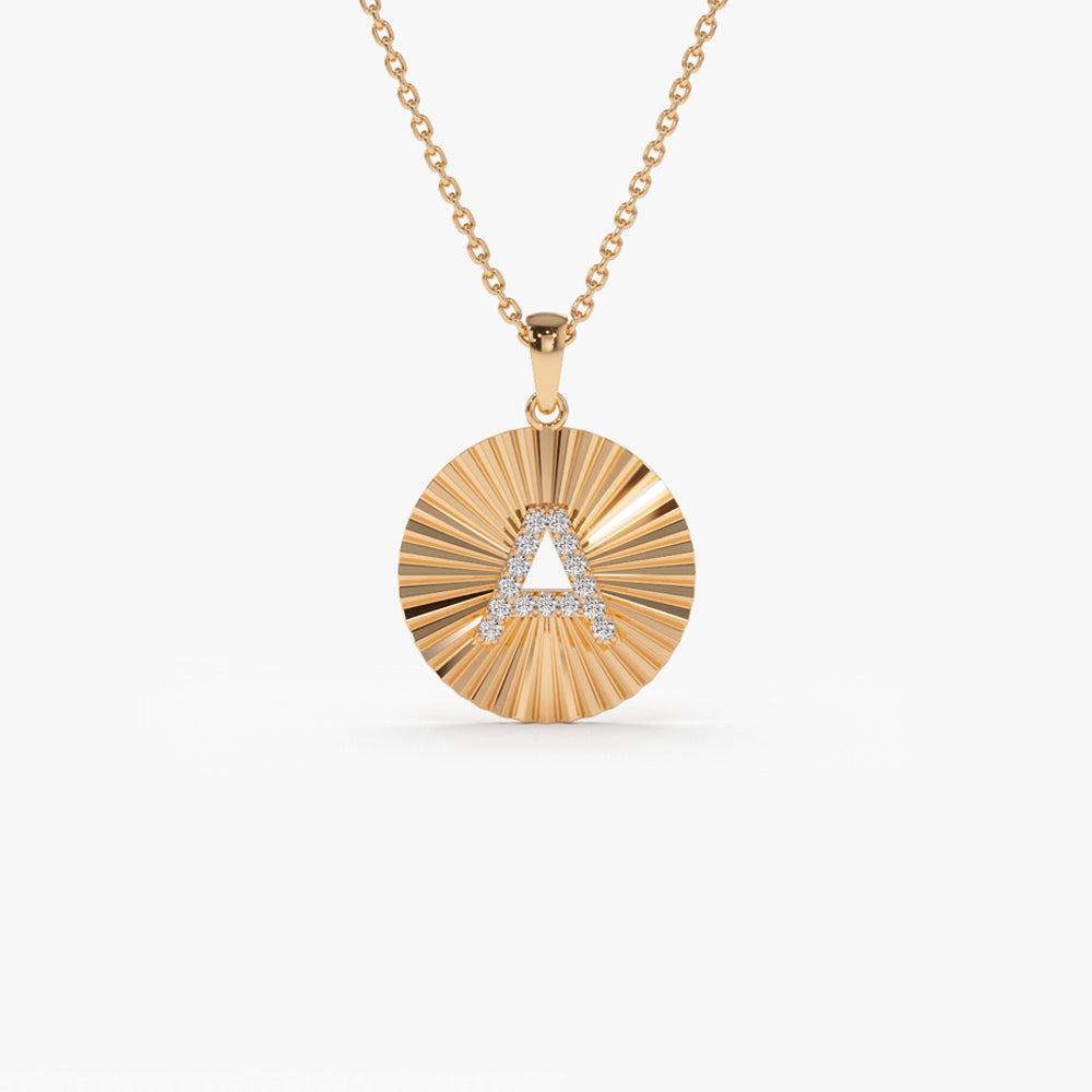 OBFJ2221 - Sparkle Disc Diamond Initial Necklace necklace in selectable metal and diamond options - Roselle Jewelry view 4