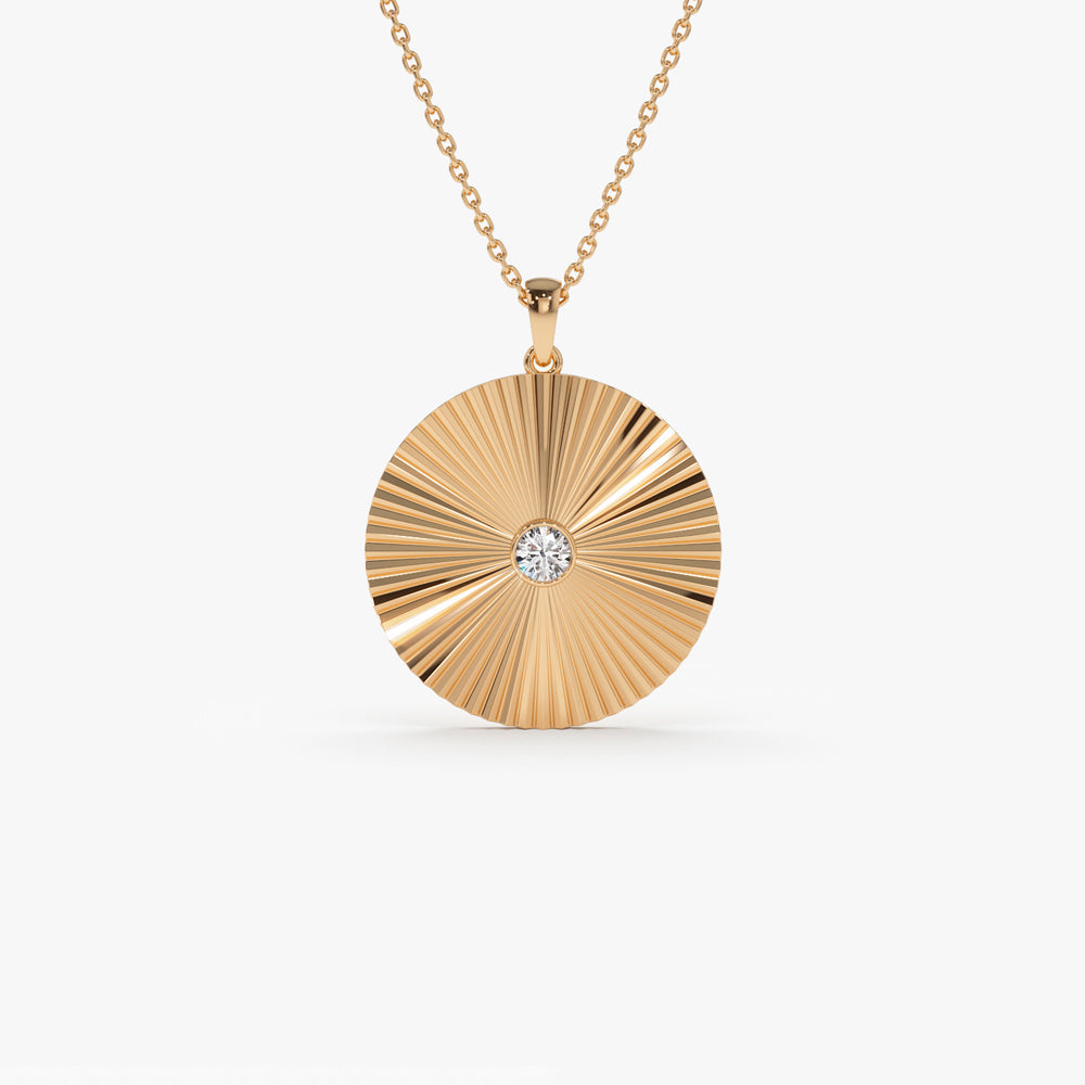 OBFJ2243 - Large Diamond Disc Ray Necklace in necklace in selectable metal and diamond options - Roselle Jewelry view 5