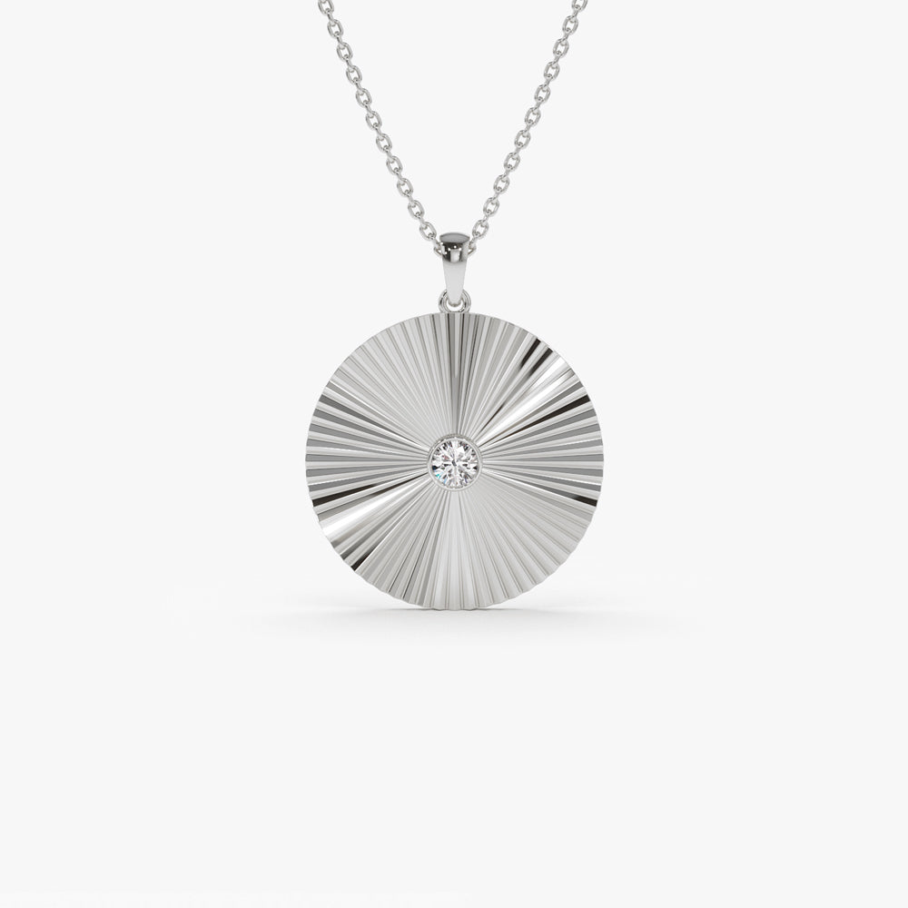OBFJ2243 - Large Diamond Disc Ray Necklace in necklace in selectable metal and diamond options - Roselle Jewelry view 6