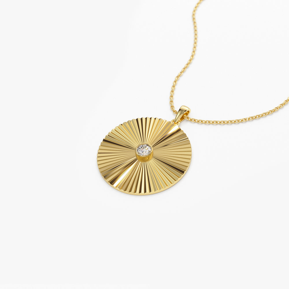 OBFJ2243 - Large Diamond Disc Ray Necklace in necklace in selectable metal and diamond options - Roselle Jewelry view 7
